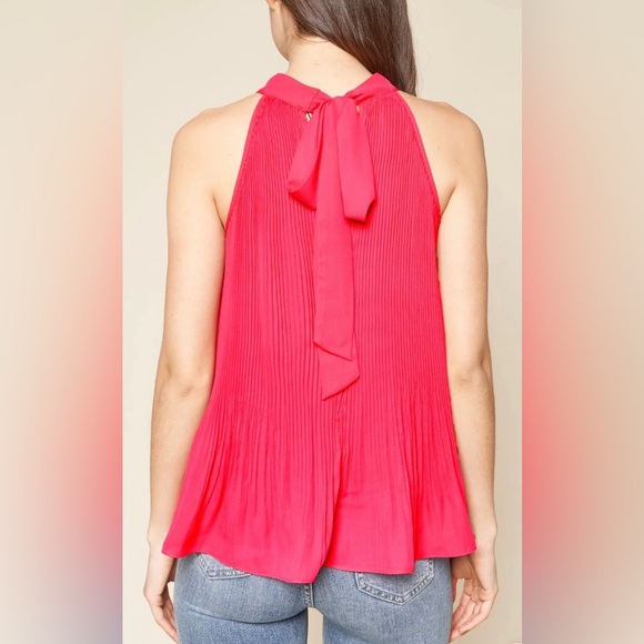 NWT FSL APPAREL Pink Pleated Halter Top with Tie on Back, Size S - Picture 2 of 8